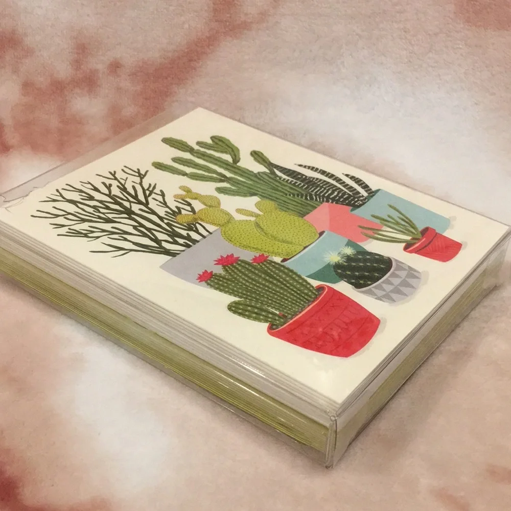 Cactus Succulent Note Card Set of 10 NWT with green envelopes recycled paper